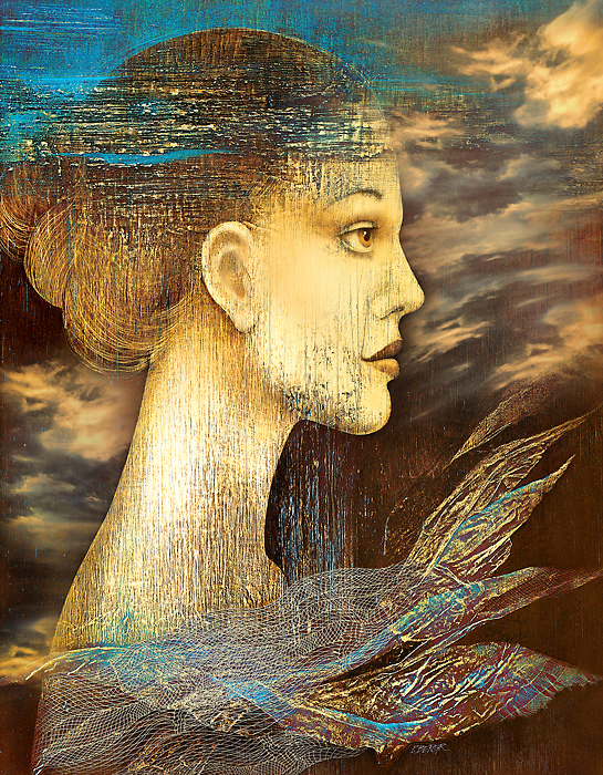 Dívka s hlavou v oblacích (32 x 24 cm)